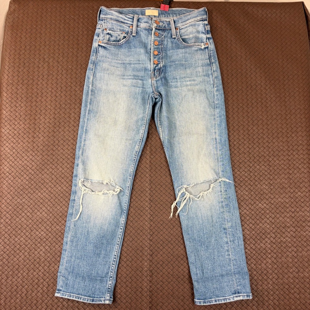 Mother The Pixie Tomcat Crop Jeans Not Cut & Pasted Distressed Blue 25 10194-624